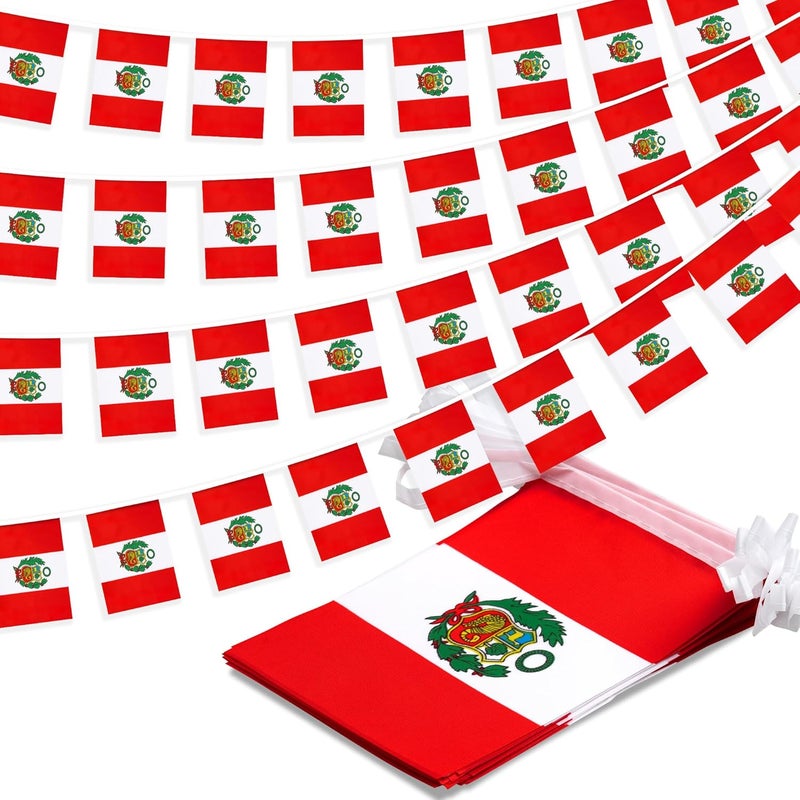 MVPRING Peru String Flag Pennant Banner, Small Mini Peruvian Flags Bunting Banner, National Country Decoration for School, Party, Sports Events, Patriotic Festival, 33 Feet 30 Flags - Image 1